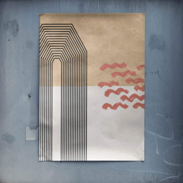 Horizonte urbano geométrico con olas - póster