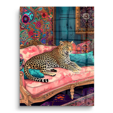 Leopardo bohemio en salón - cuadro PVC brillante