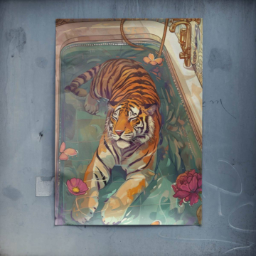 Tygrys w aucie w stylu vintage - plakat