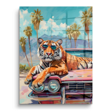 Tigre moderno en viaje por carretera - cuadro PVC brillante
