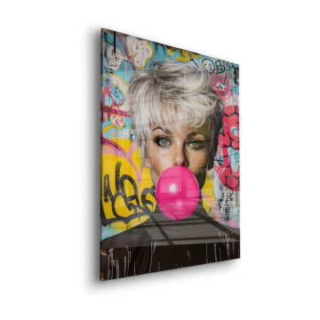 Graffiti-Frau mit Kaugummi - Acrylglasbild