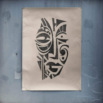 Masque tribal en dessin au trait - poster