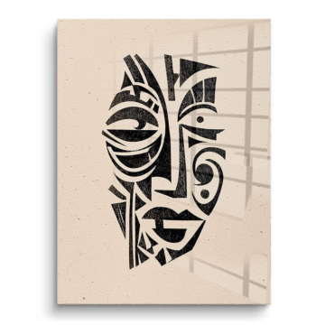 Masque tribal en dessin au trait - tableau PVC brillant