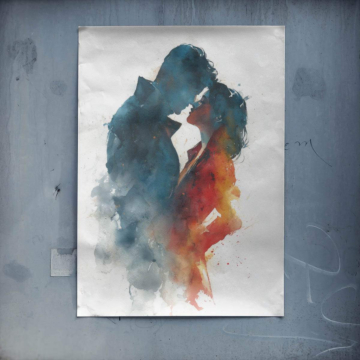 Watercolor Lovers Embrace Poster Art