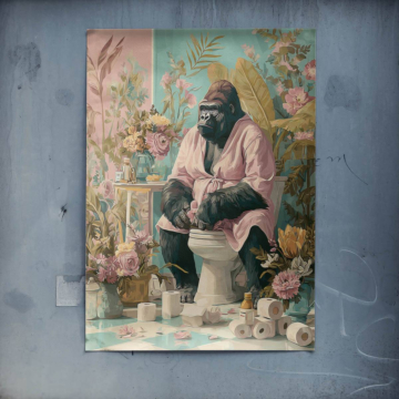 Portret goryla w łazience - plakat