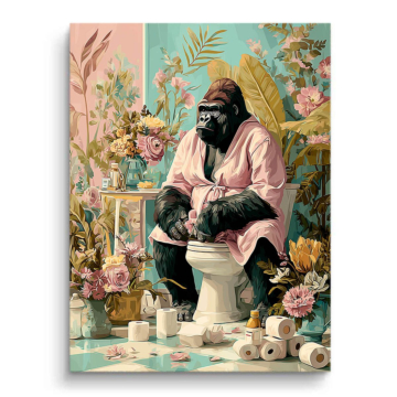 Portret goryla w łazience - obraz na matowym PVC
