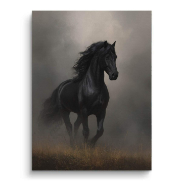 Black Stallion in Mist Canvas Art