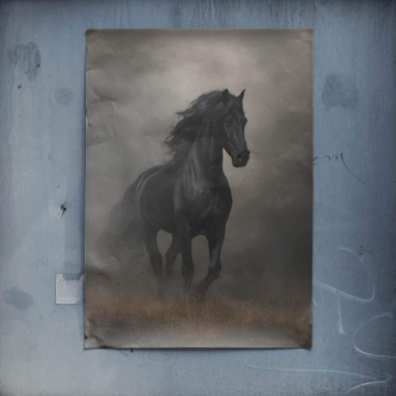 Schwarzer Hengst im Nebel - Poster
