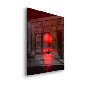 Rotes Boot bei Sonnenuntergang - Acrylglasbild