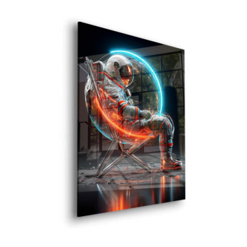 Astronaute dans un salon spatial - tableau en verre acrylique