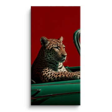 Jaguar in Green Car Canvas Art