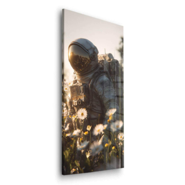 Astronaute dans un champ de fleurs - tableau en verre acrylique