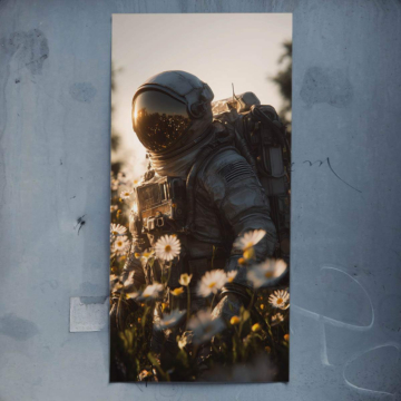 Astronauta na kwiatowym polu - plakat