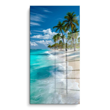 Playa tropical con palmeras - cuadro PVC brillante