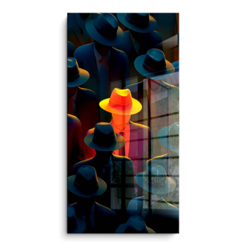 Leader de foule au chapeau jaune - tableau PVC brillant