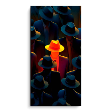 Leader de foule au chapeau jaune - tableau PVC mat
