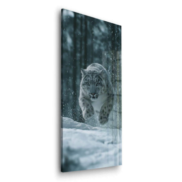 Schneeleopard als Rennfahrer - Acrylglasbild