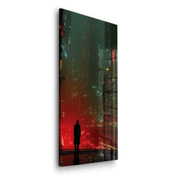 Neon Rain City Silhouette Acrylic Glass Art
