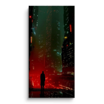 Neon Rain City Silhouette Canvas Art