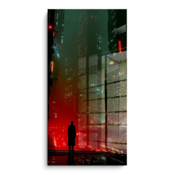 Neon-Regen-Stadtsilhouette - PVC-Bild glänzend