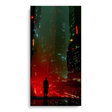 Neon-Regen-Stadtsilhouette - PVC-Bild matt