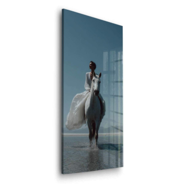 Vestido blanco caballo jinete - cuadro en vidrio acrílico