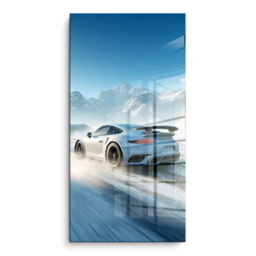 Bolide blanc inspiré de Porsche - tableau PVC brillant