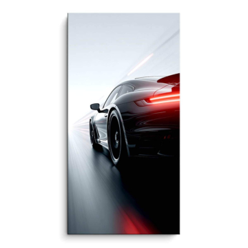 Schwarzer Porsche in Heckansicht - PVC-Bild matt