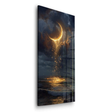 Lune dorée sur l’océan - tableau en verre acrylique