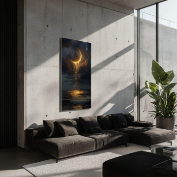 Lune dorée sur l’océan - tableau Dibond mat