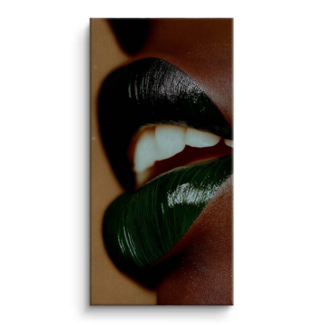 Green Lips Closeup Canvas Art