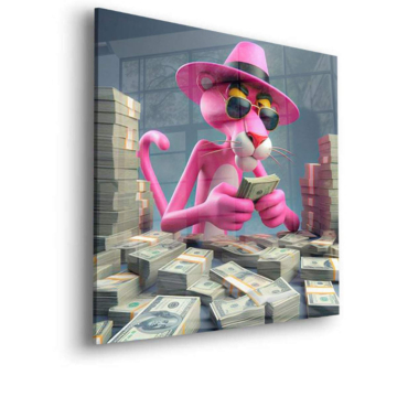 Motivo de dinero inspirado en Pink Panther - cuadro en vidrio acrílico