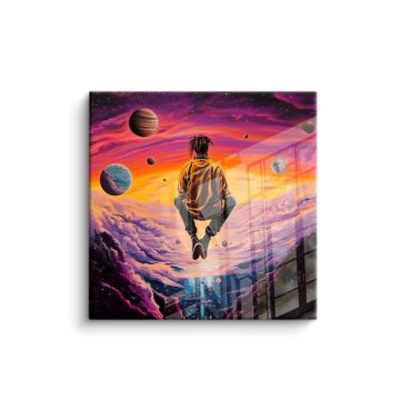 Schwebend Mann kosmisch Planete - PVC-Bild glänzend
