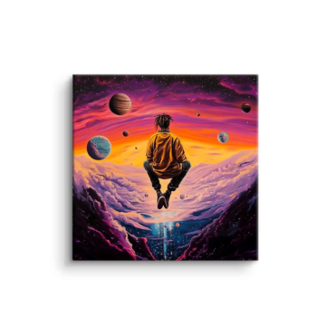 Homme flottant aux planètes cosmiques - tableau PVC mat