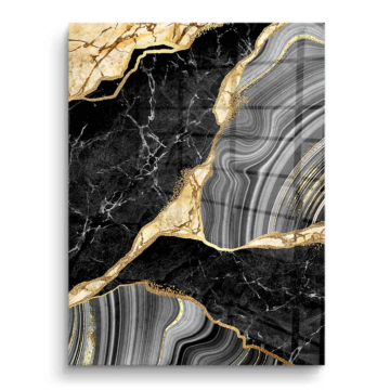 Mármol negro y dorado geoda - cuadro PVC brillante