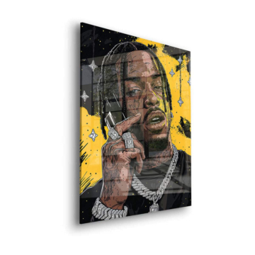 Portrait de rappeur au téléphone - tableau en verre acrylique