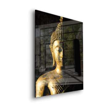 Estatua dorado buddha - cuadro en vidrio acrílico