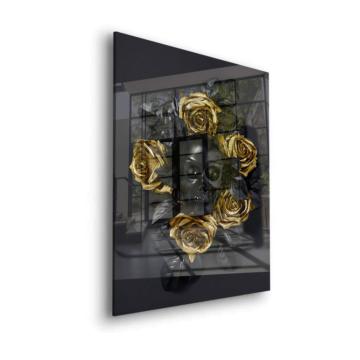 Calavera negro rosas - cuadro en vidrio acrílico