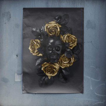 Calavera negro rosas - póster