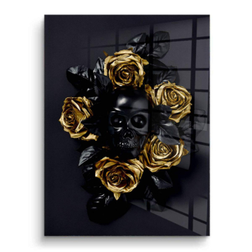 Calavera negro rosas - cuadro PVC brillante