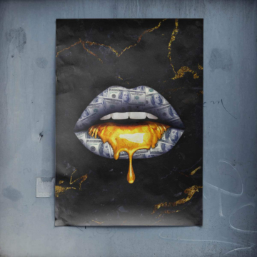 Labios dorados con efecto goteo - póster