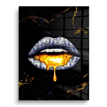 Labios dorados con efecto goteo - cuadro PVC brillante