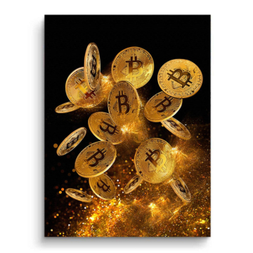 Bitcoin i złote monety - obraz na płótnie