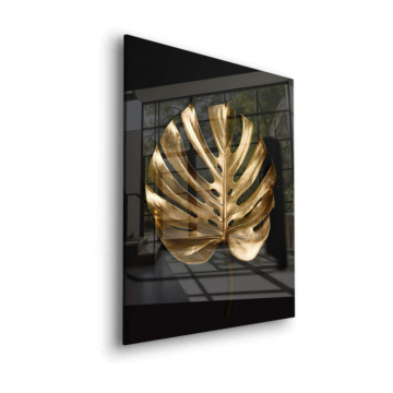 Hoja de monstera dorada - cuadro en vidrio acrílico