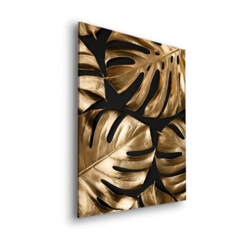 Patrón de monstera dorado - cuadro Dibond mate