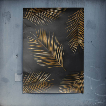 Hojas de palmera negras y doradas - póster