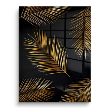 Hojas de palmera negras y doradas - cuadro PVC brillante