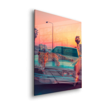 Leopard Lowrider Sonnenuntergang - Acrylglasbild