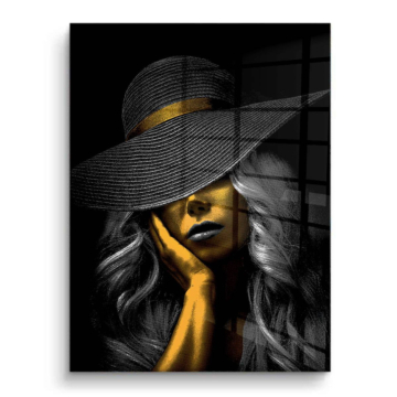 Retrato con sombrero de ala ancha - cuadro PVC brillante