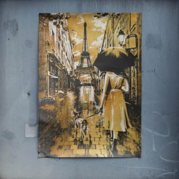 Mujer con perro en París - póster